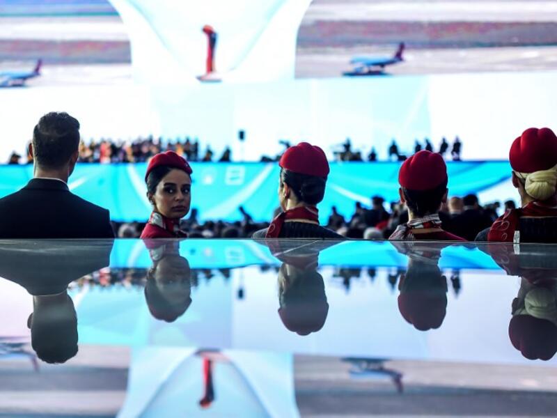 People attend the opening ceremony of Istanbul's new international airport, in the Arnavutkoy district, on the European side of Istanbul on October 29, 2018. Turkish 
BULENT KILIC / AFP