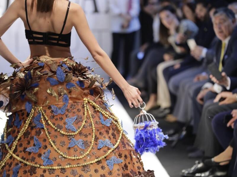 A model displays a chocolate dress at the 2018 chocolate fair fashion show in Beirut on November 8, 2018. 
JOSEPH EID / AFP