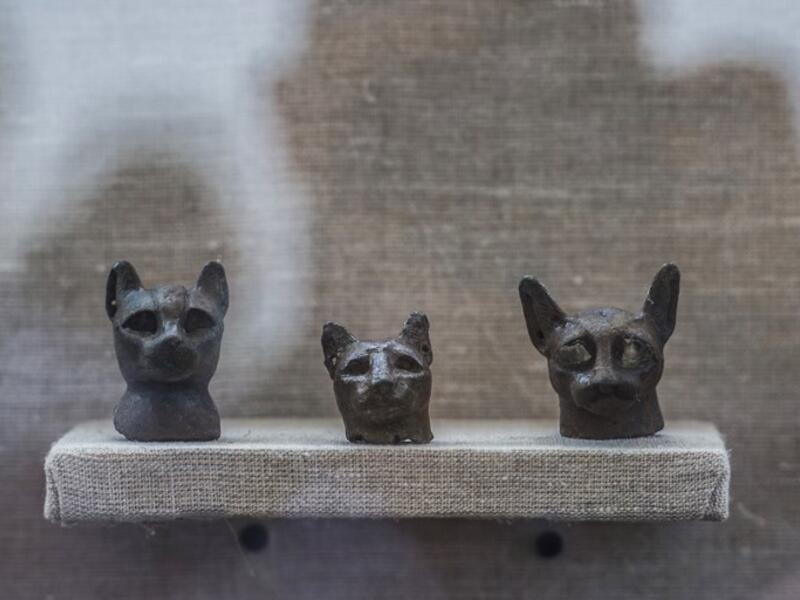 Bronze statues of cats are displayed during the demonstration of a new discovery made by an Egyptian archaeological mission on November 10, 2018. (KHALED DESOUKI / AFP)