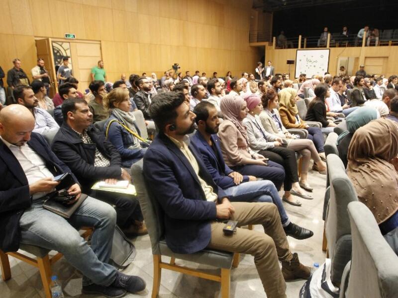 Iraqis attend a conference at "The Station", Baghdad's incubator for would-be entrepreneurs, in the Iraqi capital on November 17, 2018.
SABAH ARAR / AFP
