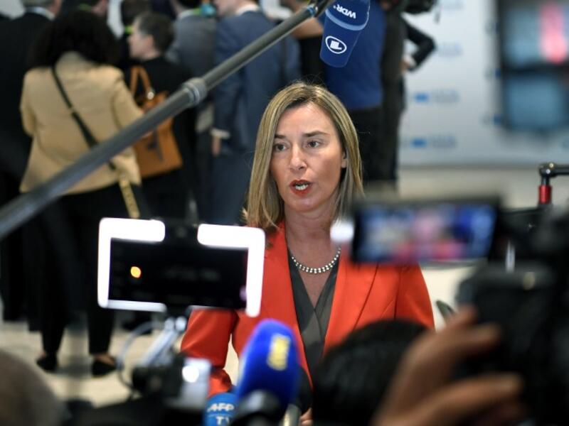 European Union Foreign Policy Chief Federica Mogherini speaks to the press during the first joint European Union and Arab League summit at the International Congress Centre in the Egyptian Red Sea resort of Sharm el-Sheikh, on February 24, 2019. 
Khaled DESOUKI / AFP