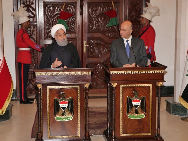 Iranian President Hassan Rouhani (L) speaks during a joint press conference with his Iraqi counterpart Barham Saleh at the Presidential palace in Baghdad on March 11, 2019. (AFP/ File)