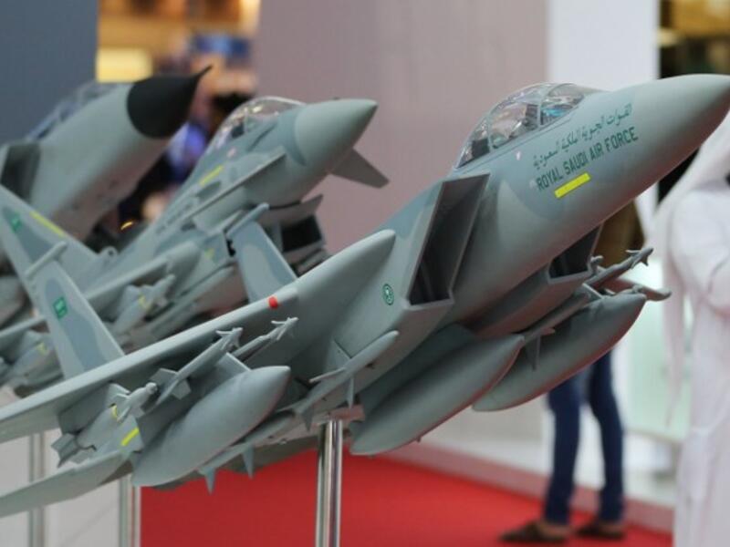 Models of Saudi Royal Air Force fighter jets are seen during the Dubai Airshow on Nov. 12, 2017, in the United Arab Emirates. 

(KARIM SAHIB / AFP)