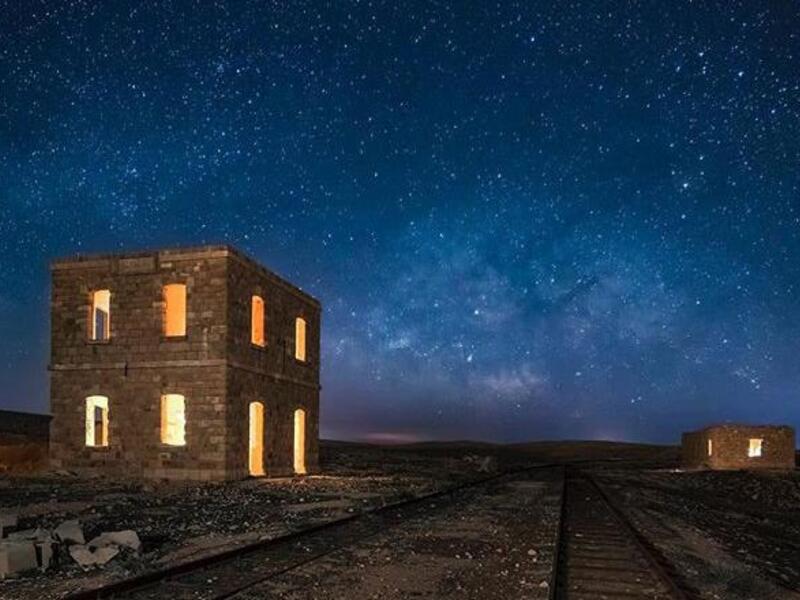 Stations along the Hijaz Railway can be seen at night. Photographer Bashar Tabbah’s recent exhibition set out to explore Jordan’s historical sites through night photography. (Photo courtesy of Bashar Tabbah)