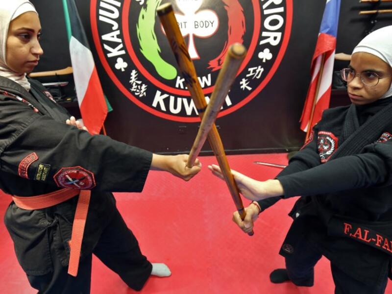 Kuwaiti Fai al-Fahad, a Kajukenbo hybrid martial art assistant-master, practises in a club in Kuwait City.
Yasser Al-Zayyat / AFP