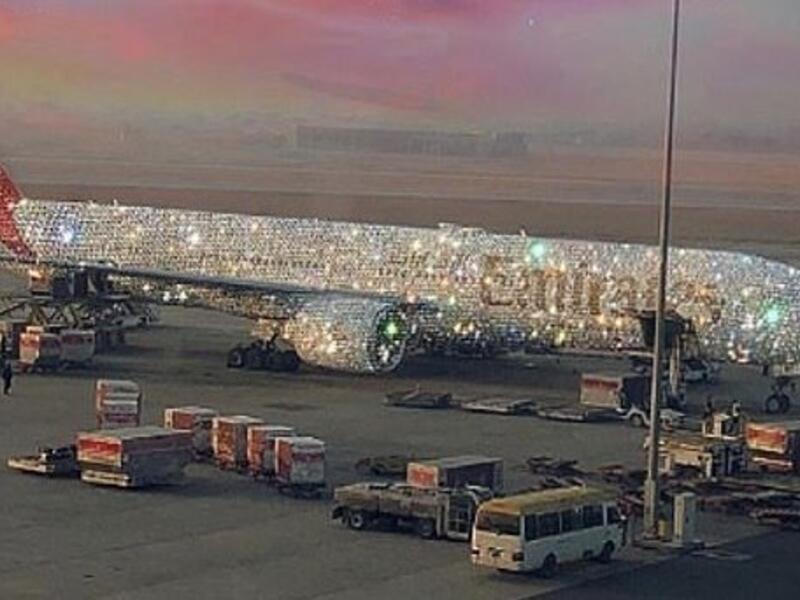 A viral picture appearing to show a diamond-encrusted Emirates aircraft in Islamabad. It left people wondering if it was real or not  (Twitter)