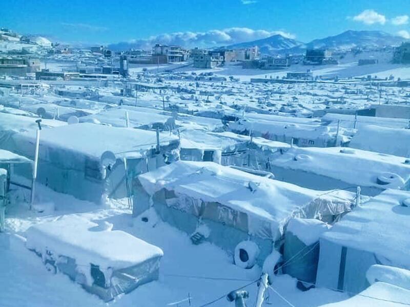 Syrian refugees’ camp in Irsal swamped by snow after storm  hit Lebanon (Twitter)