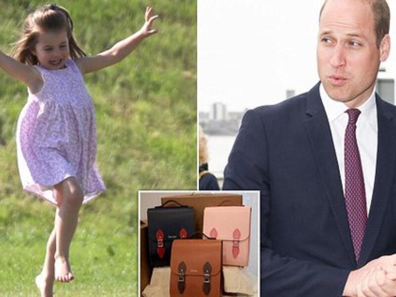 Princess Charlotte being gifted pink satchel embossed with her name (Twitter)