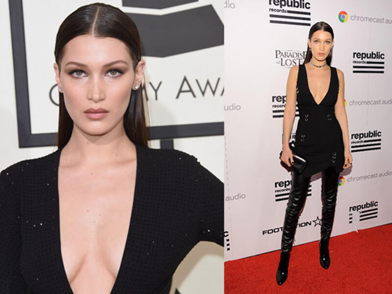 Teen model Bella Hadid looked glam and sexy in an all-black edgy attire at the Grammys. (AFP)