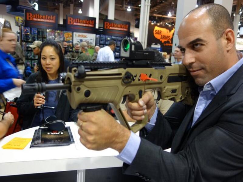The IWI Tavor assault rifle, widely exported worldwide, on display at an arms fair. (IWI) 
