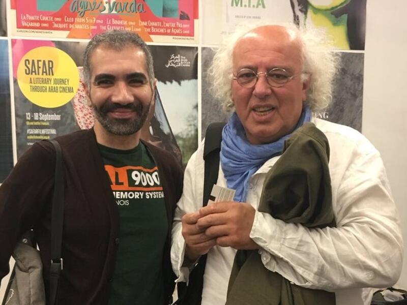 Koutaiba Al-Janabi and Joseph Fahim entering the theatre for the European premiere of Stories of Passers Through Safar Film Festival (Twitter)
