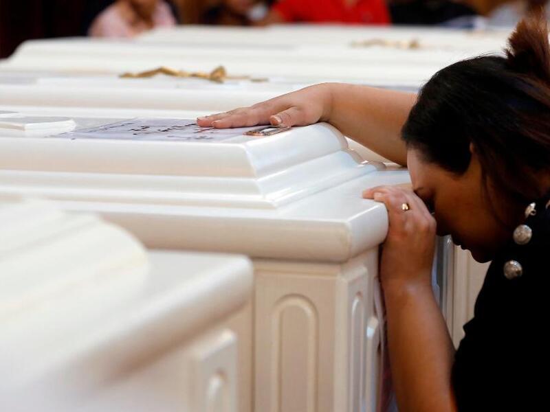 Hundreds of Egyptian Coptic Christians gathered Saturday for a funeral service south of Cairo to bid farewell to six of seven people killed in an attack by the Islamic State on Friday (Twitter)
