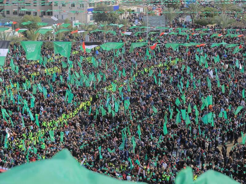 A rally of Hamas supporters, marking the 31st anniversary of the founding of the Islamist movement. (Twitter)