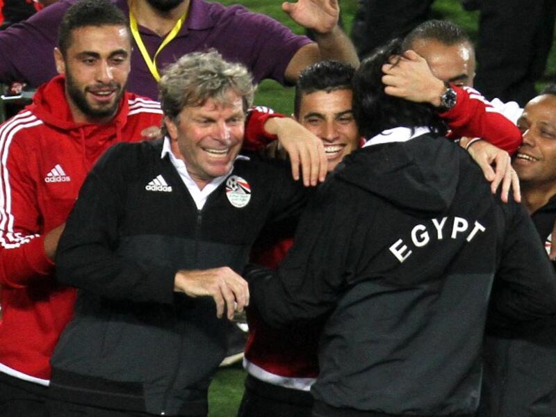 Egypt celebrates beating Congo to qualify for the World Cup finals in Russia next year (Tarek Abdel Hamid/AFP)