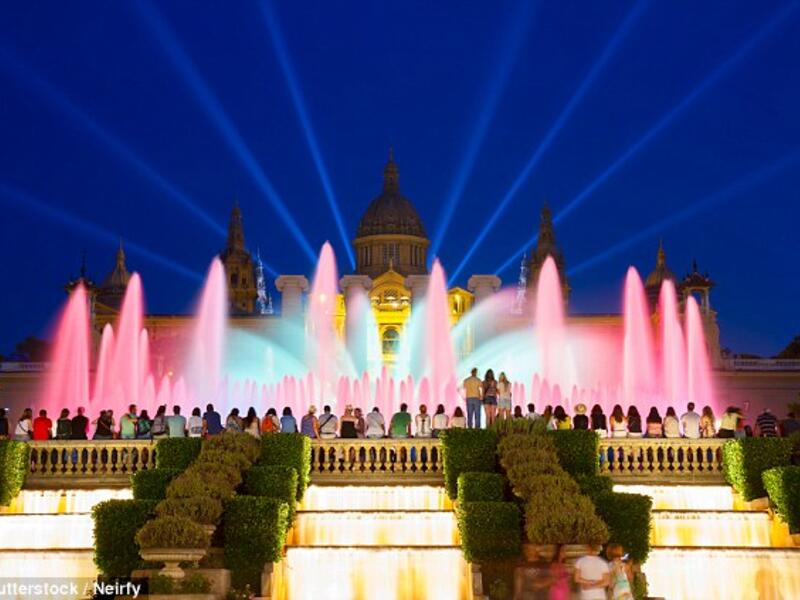 The Magic Fountain of Montjuïc is a fountain at the head of Avenida Maria Cristina in the Montjuïc neighborhood of Barcelona, Catalonia, Spain. (Shutterstock)
