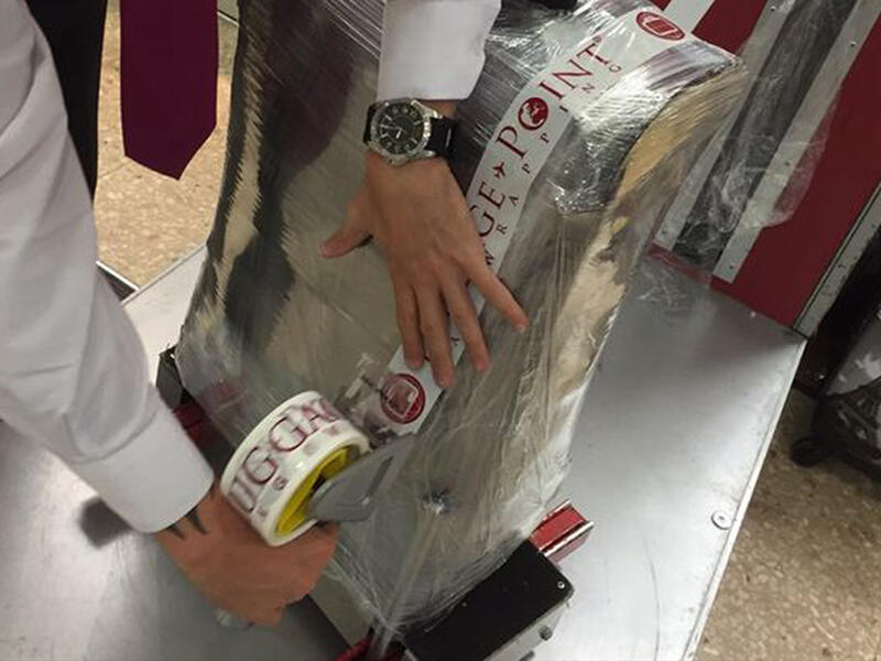wrapping bags with tape