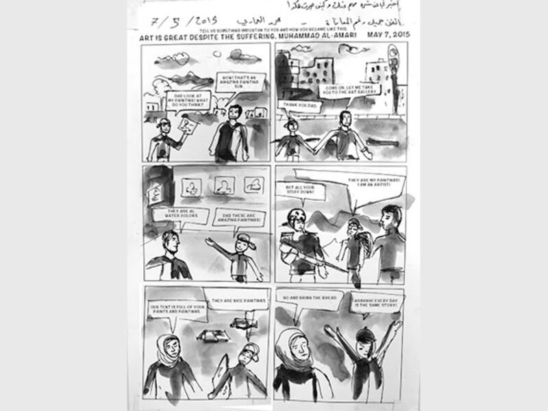 Muhammad al Amari, one of the leaders of the Fountain of Youth art group, summed up their attitude with, "Art is great, despite the suffering."