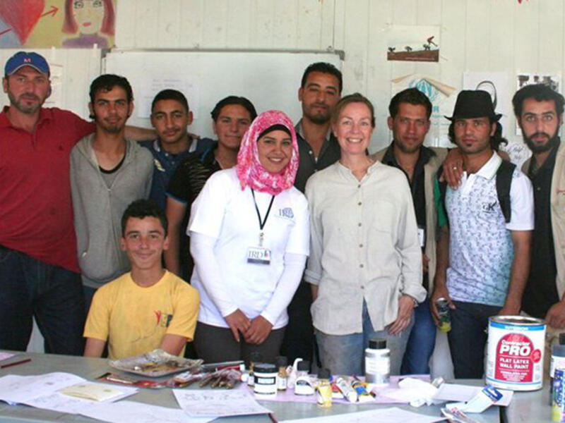 All-men classes were split between art newbies (some had never before drawn a picture!) and this crew of professionals, many of whom were art students or teachers before the Syrian conflict began. Some are members of the Fountain of Youth, a Zaatari camp art collective supported by NGO International Relief and Development. 