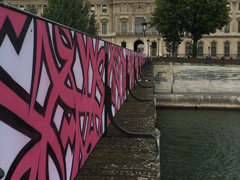 Paris bridge love locks art graffiti