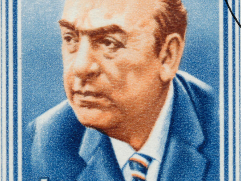 Poet Pablo Neruda, featured on a stamp. (Zoltan Katona / Shutterstock.com)