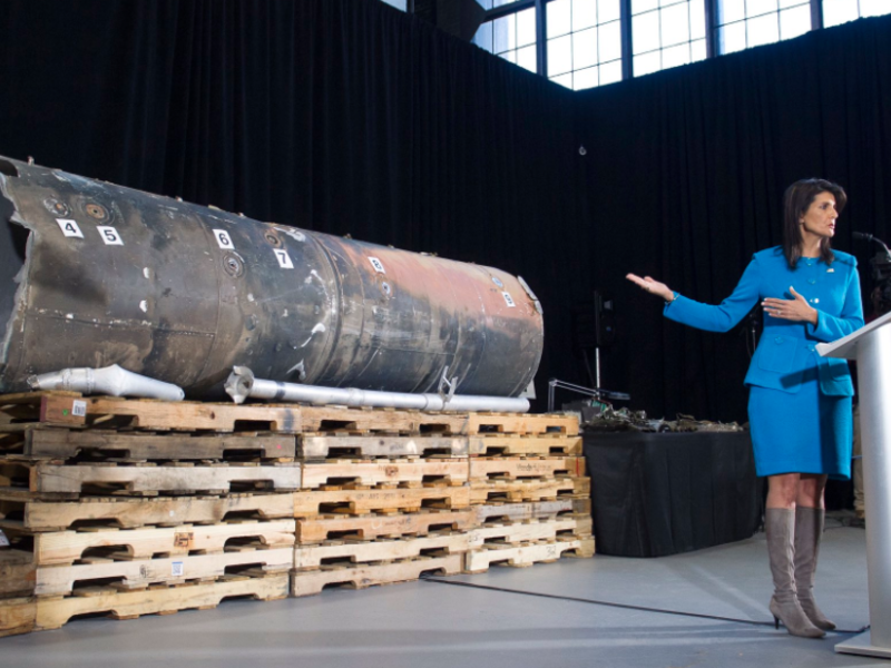 She said the debris was from a short-range missile fired by Houthi rebels in Yemen into Saudi Arabia. (Twitter/Nikki Haley)