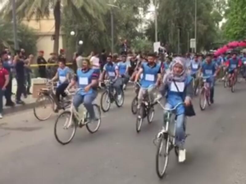 Young people cycle along the banks of the Tigris on Monday (Facebook)