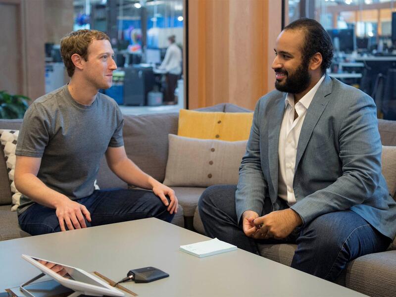 Saudi Deputy Crown Prince Mohammed bin Salman meets Facebook founder Mark Zuckerberg at the tech giant's headquarters in Silicon Valley (Twitter)