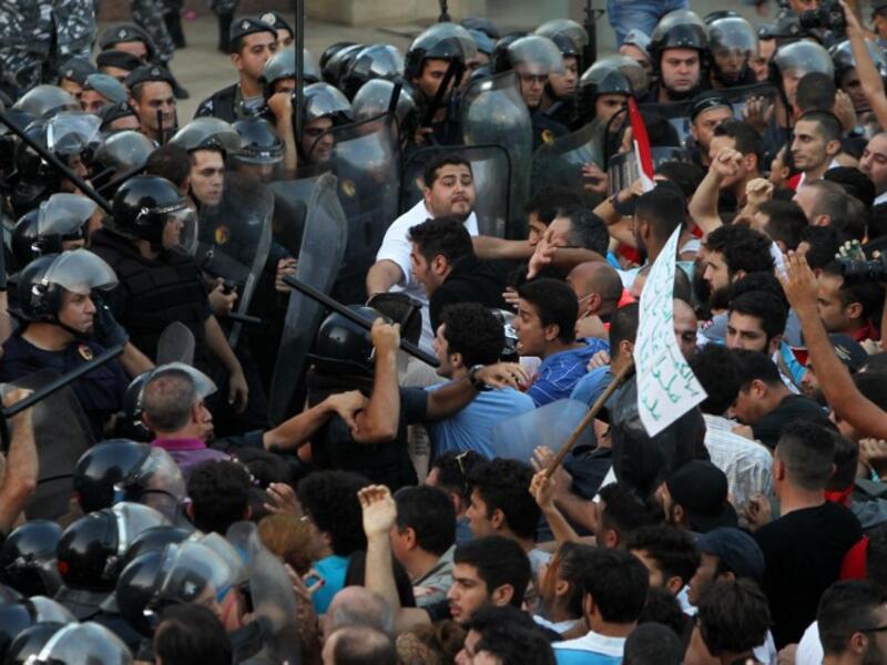 Beirut protesters riot police