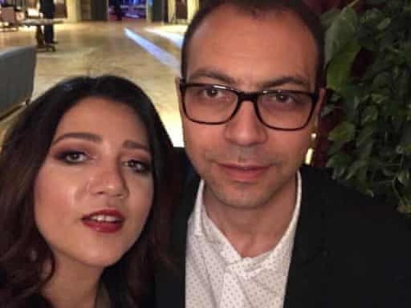 Amal Fathy and her husband Mohamed Lotfy, who was banned from the courthouse during her sentencing. (IAPL)