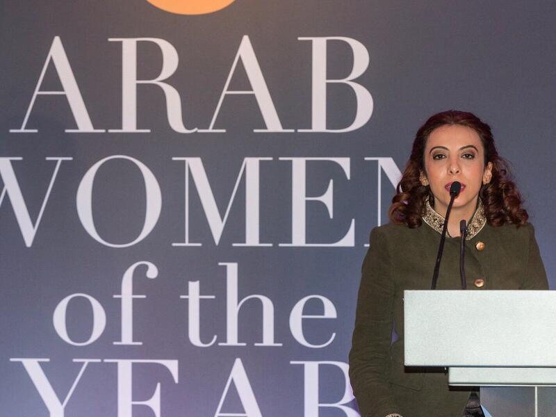 Hind Aleryani at the Arab Women of the Year awards in London. (Twitter/@HindAleryani)