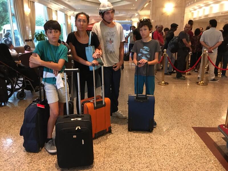 An image posted by Eli's mother, Isabelle Kumar, for her family while at the airport after being kicked off the plane. (Twitter/@Isabelle kumar)