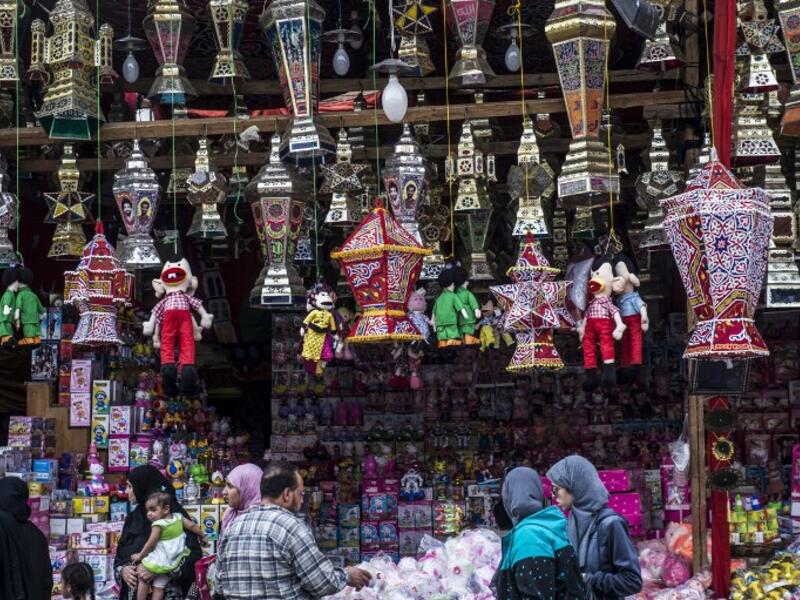 Ramadan lantern bearing the image of Liverpool's Egyptian midfielder Mohamed Salah hanging on sale at a market in the capital Cairo's central Sayyida Zeinab district as people are preparing to enjoy the 'Holy Month'.
KHALED DESOUKI / AFP