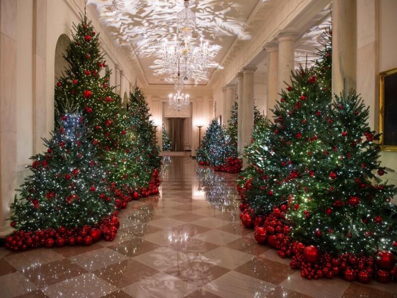 Christmas decorations are seen at the White House during a preview of the 2018 holiday decor in Washington, DC, on November 26, 2018. 
NICHOLAS KAMM / AFP