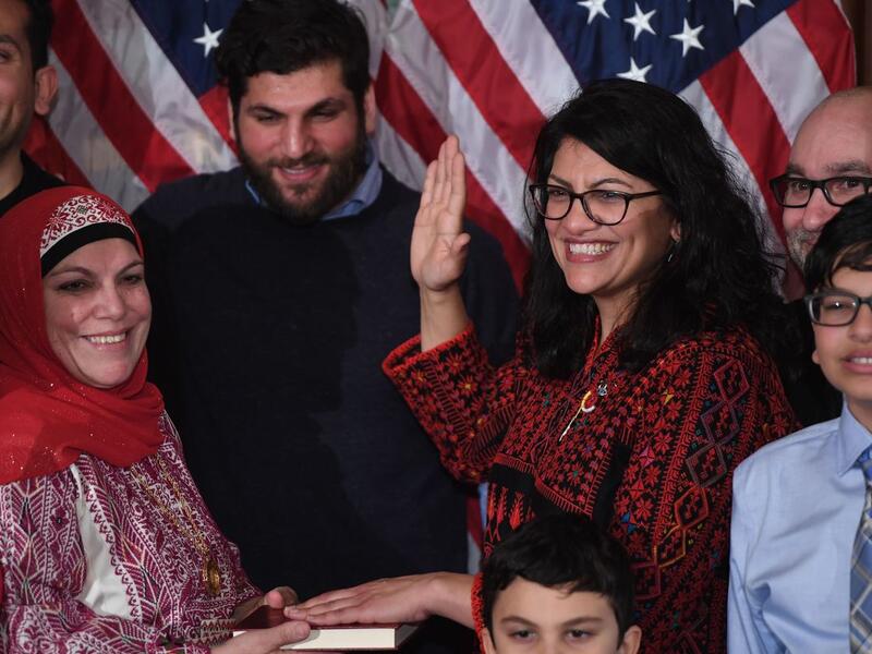 Rashida Tlaib (D-MI) at the ceremonial swearing-in of Speaker of the House Nancy Pelosi on January 3, 2018. (AFP/ File)