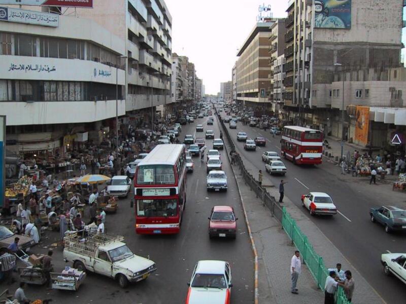 Al-Jamhuri street, Baghdad downtown, Iraq in 2001. Before war. (looklex.com)