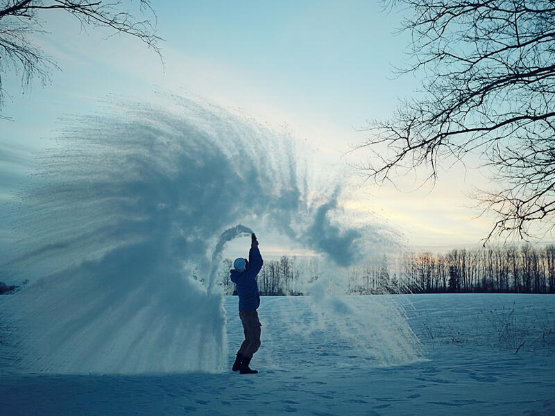Frost effect hot water freezes man pours boiling water. (Shutterstock/ File Photo)