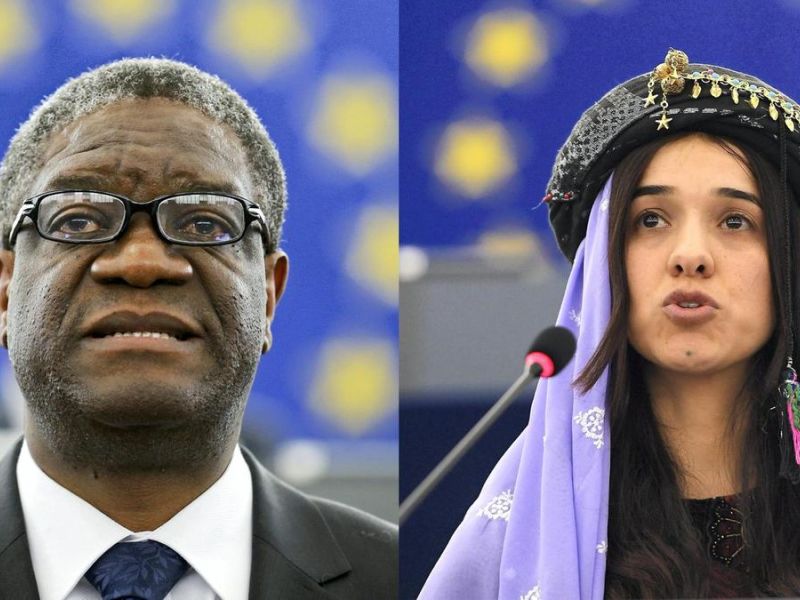 Congolese gynecologist Denis Mukwege, left, and Nadia Murad Basee Taha is a Yazidi human rights activist from Iraq, have been named as the winners of the Nobel Peace Prize 2018. (AFP)