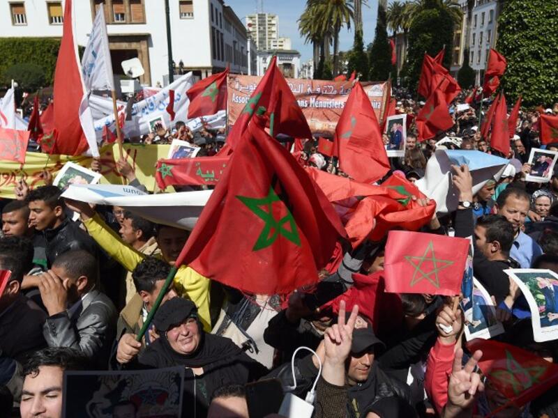 Protesters in Morocco's capital city, Rabat, rally against Ban Ki-Moon's statements about Western Sahara. (AFP/Fadel Senna)