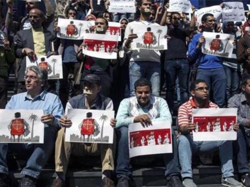 Journalists protest the crackdown on press freedom in Egypt. (AFP/File)