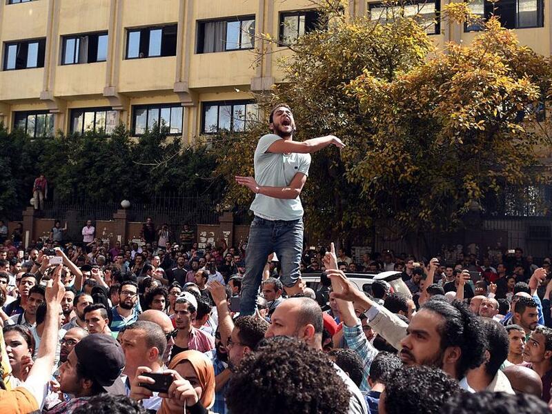 Egyptians protest a controversial deal to give two islands in the Red Sea to Saudi Arabia on Friday in Cairo. (AFP/Mohamed el-Shahed)