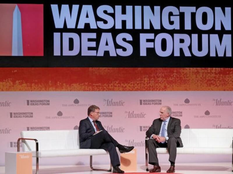 US CIA Director John Brennan (R) discusses his opposition to the JASTA law while being interviewed by The Atlantic National Correspondent Jeffrey Goldberg during the Washington Ideas Forum at the Harman Center for the Arts in Washington DC. (AFP/Chip Somodevilla)