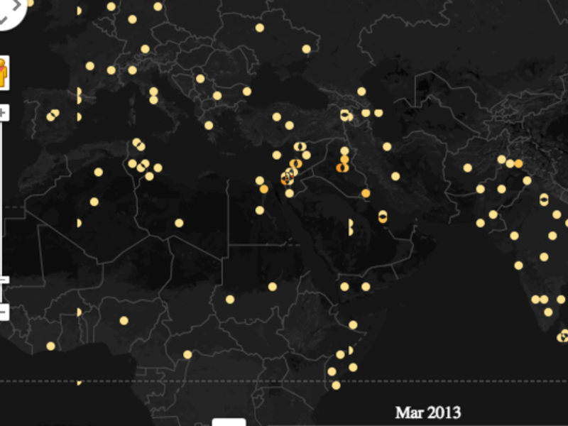 PhD student John Beieler visualized the data collected from The Global Database of Events, Language, and Tone (GDELT)  to produce an amazing image of what the Arab Spring protests look like.