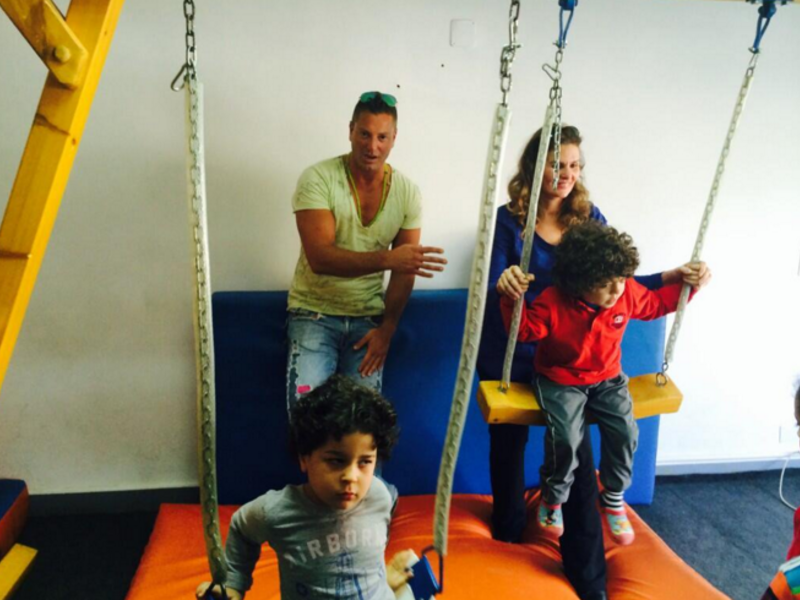 Youssra and Tamer Hagras spend the day at the Egyptian Autistic Society for Autism Awareness in 2014 (Twitter / @Autismegypt )