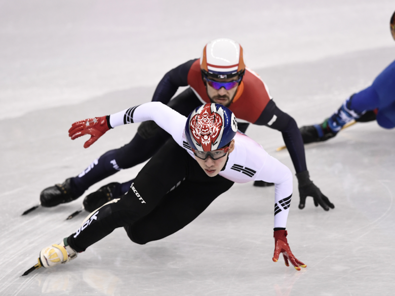 South Korea's Lim Hyojun takes the gold in the men's 1,500m short track speed skating A final event during the Pyeongchang 2018 Winter Olympic Games, at the Gangneung Ice Arena in Gangneung on February 10, 2018. 
(ARIS MESSINIS / AFP)