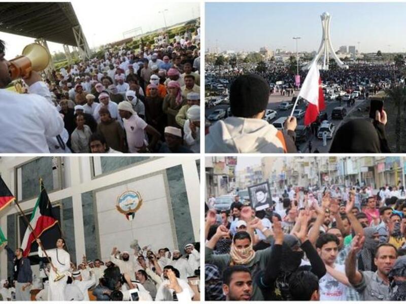 The GCC side-steps trouble, with the glaring exception of Bahrain, curbing real threat from tiny protest pockets, by bribery: Still, Kuwait faced a parliamentary storm; Oman saw small protests; SA contended with East coast Shia protests. Bahrain struggles with its epic bloody crisis where Shia-led rallies demand an end to the 40 yr plus rule.


