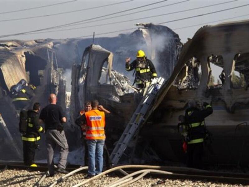 Almost 50 people Injured, in an apparent accident. And the Israeli fire men are extinguishing the burning train wreck.