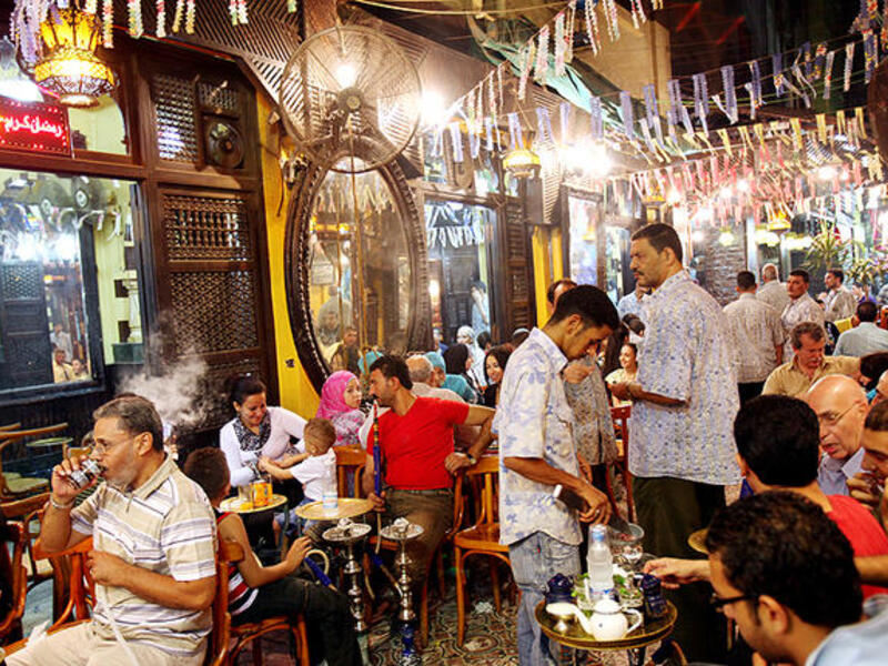 Feshawy cafe in Khan Khalili, Cario, heaves at Ramadan