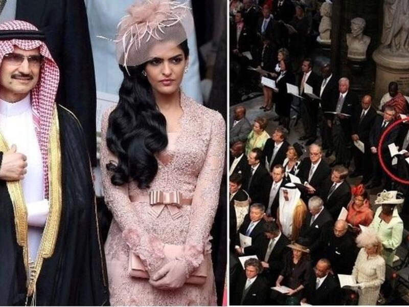  كان الأمير السعودي الوليد بن طلال وعقيلته من ضمن الحاضرين و في الصورة أحد المدعوين الخليجين وهو يمسك بكتاب الترانيم في الكنيسة (يمين).