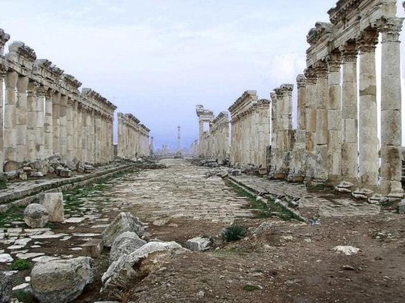 tanks at Roman ruins in Apamea, syria.