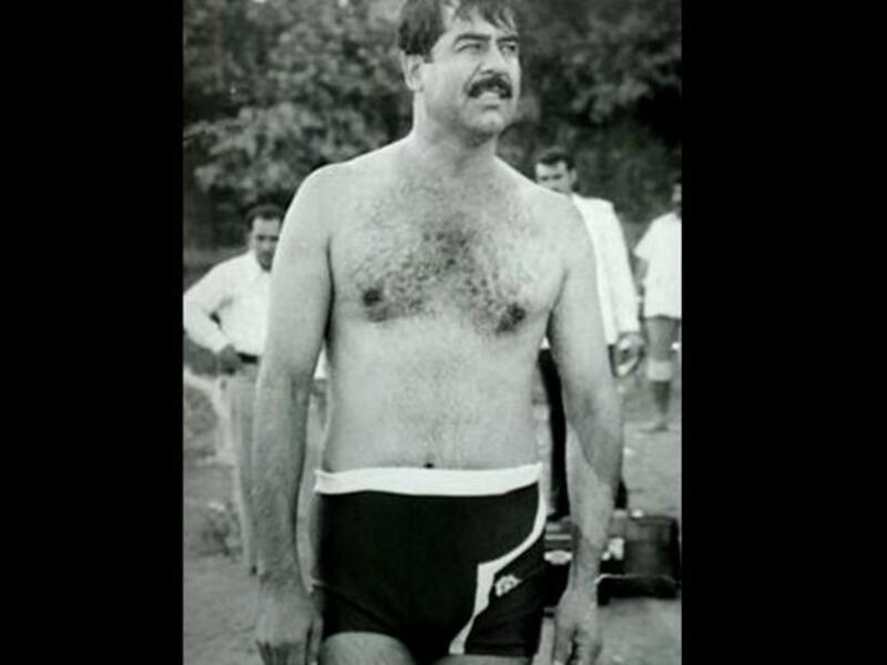 Young Saddam Hussein in bathing suit